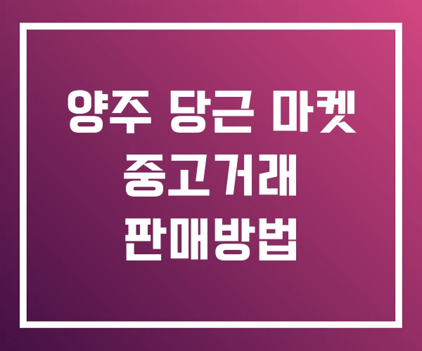 양주 당근 마켓 중고거래 판매방법 양주 당근 마켓 중고거래 판매방법